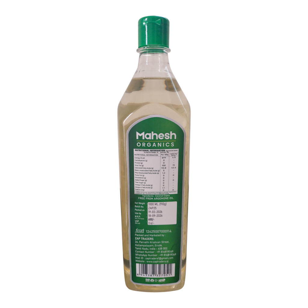 Coconut Oil 1 Liter Bottle (Wood Pressed)